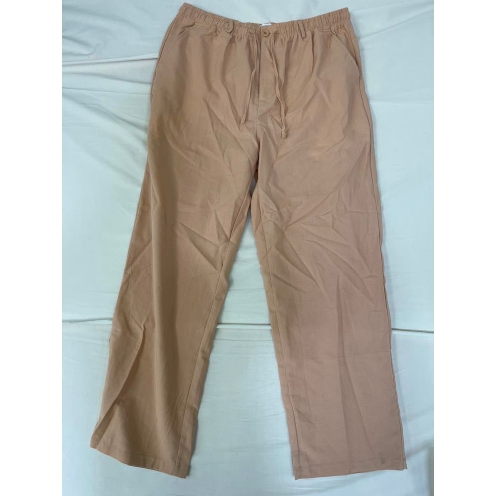 Coofandy Mens Linen Blend Drawstring Pants Peach XXL Casual Beach Trousers NEW